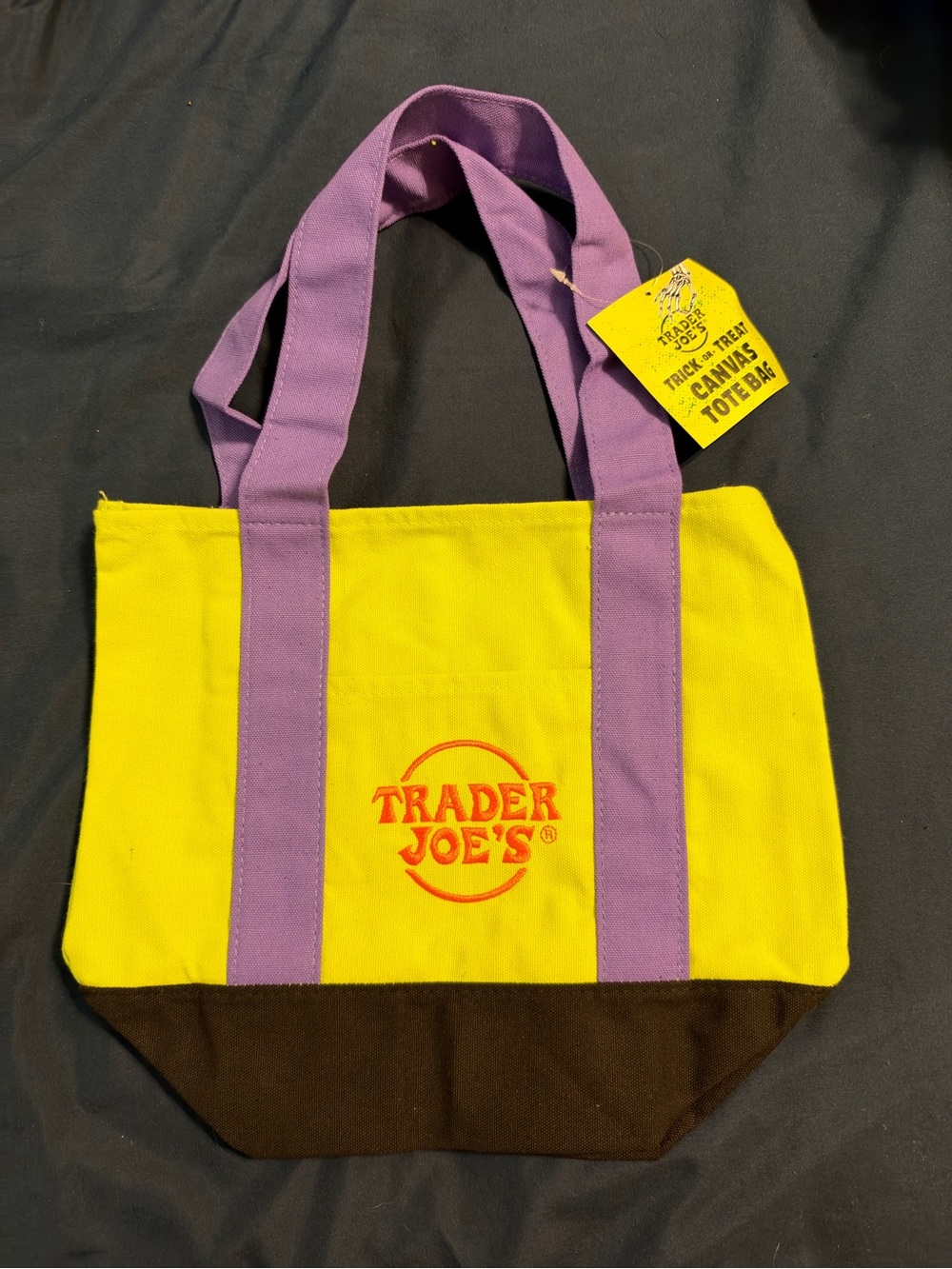 Trader Joe’s Mini Halloween Canvas Tote Bag Lime, Purple, Black